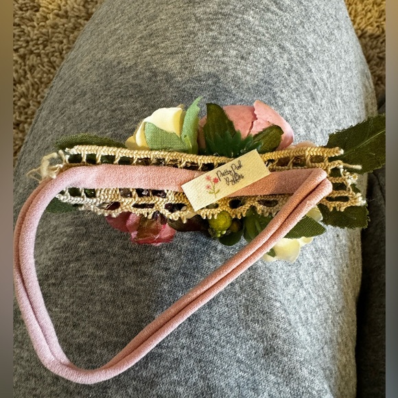 Handmade OOAK Pink Embellished Floral Tulle Baby Romper and Headband sitter size - Picture 5 of 5
